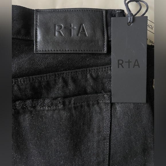 NEW 32W RTA Mens JET Black denim Waxed Distressed 100% Cotton Cross Jean Shorts - Picture 4 of 10